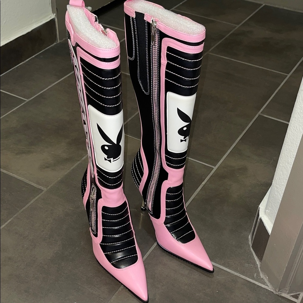 PLAYBOY Pink and Black Heeled Boots